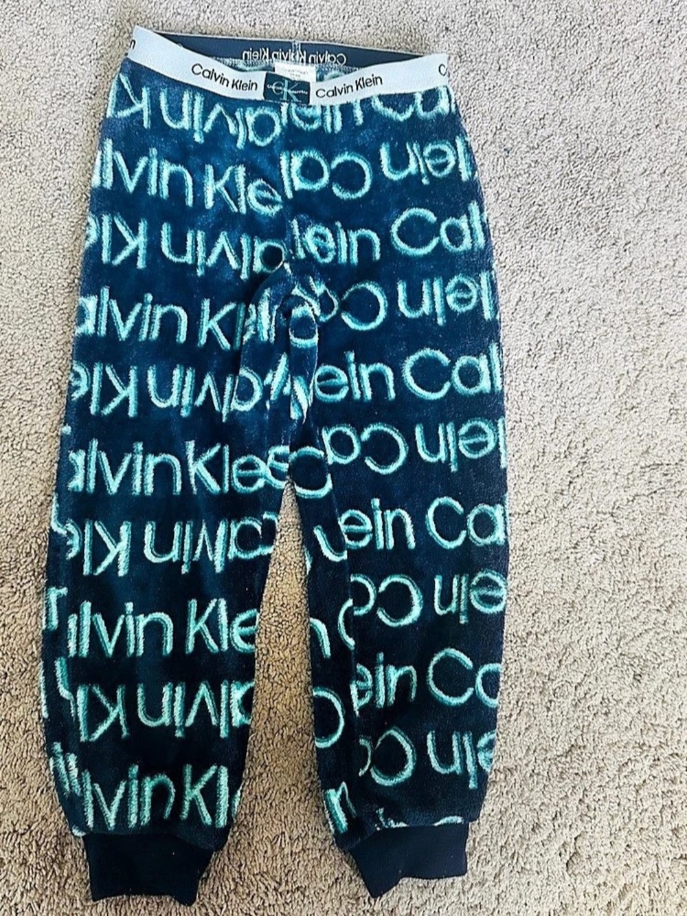 Calvin Klein Underwear Plush Logo Sleep Pants Boys XS Blue & White